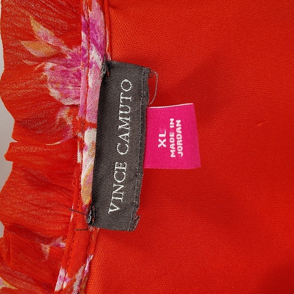 Vince Camuto Orange Floral Dress Size XL Sheer Long Sleeve Flowy V Neck Tiered - Picture 5 of 12